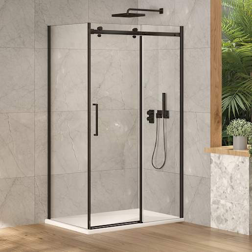 TASSILI SUPRA Alaska Low Base Corner Shower Round Finish Black 48 in x 32 in