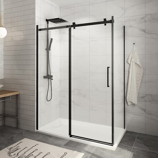 TASSILI SUPRA Alaska Low Base Corner Shower Square Finish Black 60 in x 36 in