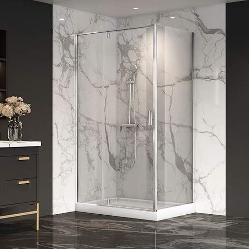 TASSILI SUPRA Labrador Low Base Corner Shower Chrome Finish 48 in x 32 in