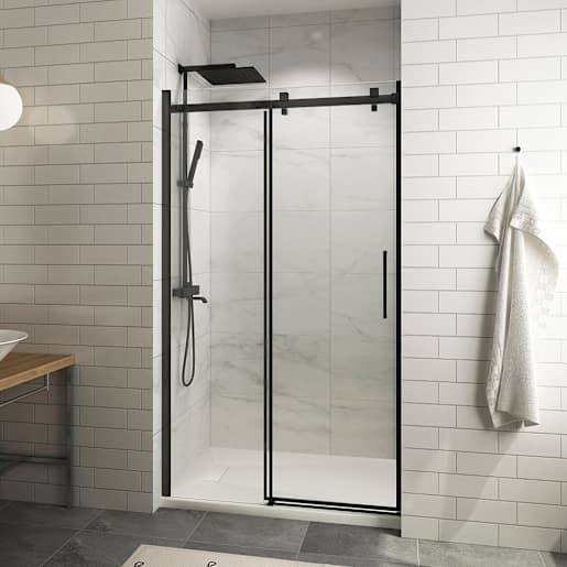 TASSILI SUPRA Alaska Low Base Alcove Shower Square Finish Black 48 in x 32 in