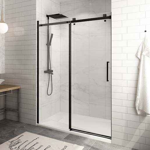 TASSILI SUPRA Alaska Low Base Alcove Shower Square Finish Black 60 in x 32 in