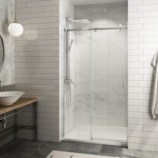 TASSILI SUPRA Alaska Low Base Alcove Shower Square Finish Chrome 48 in x 32 in