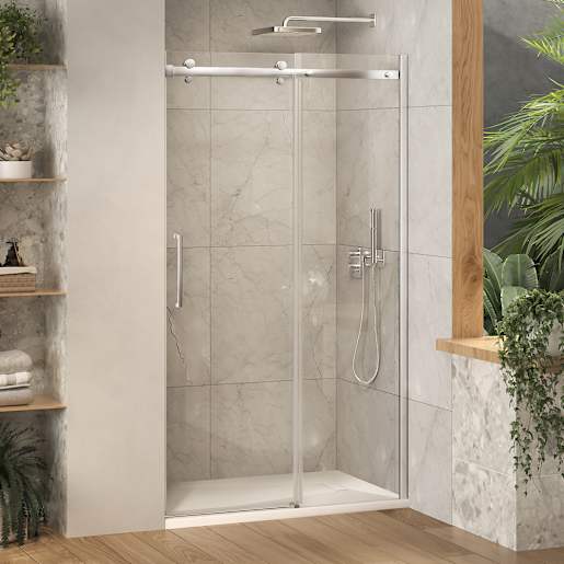 TASSILI SUPRA Alaska Low Base Alcove Shower Round Finish Chrome 48 in x 32 in