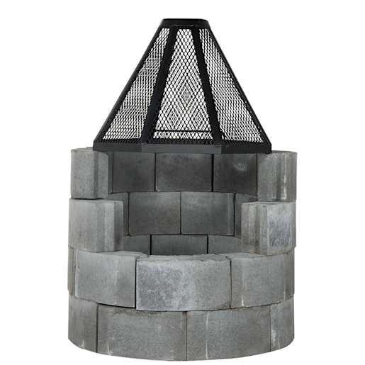 Concrete Block Fireplace with Fire Screen