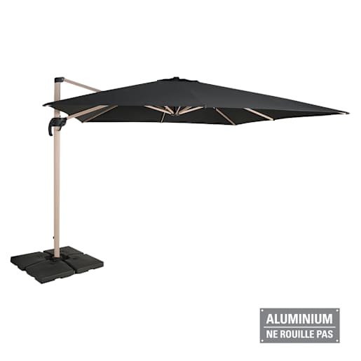 Parasol déporté en aluminium noir 9 pi 8 po x 9 pi 8 po VERTUO