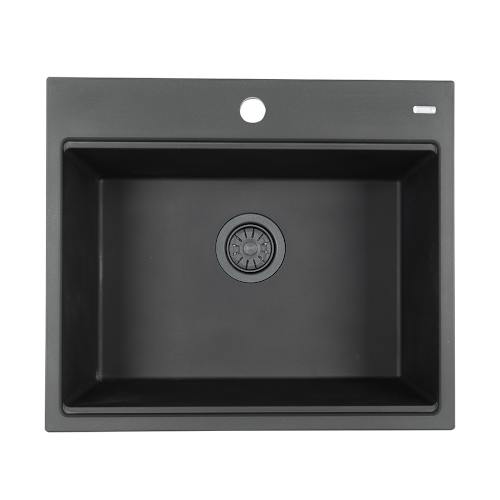 Évier de cuisine simple Volcan en composite de granit noir 22 13/16 po x 19 11/16 po TASSILI