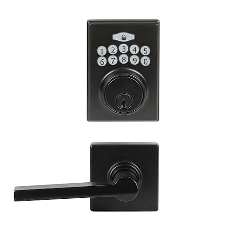 Serrure de porte d'entrée électronique à clavier numérique et poignée bec-de-cane Dexter noire