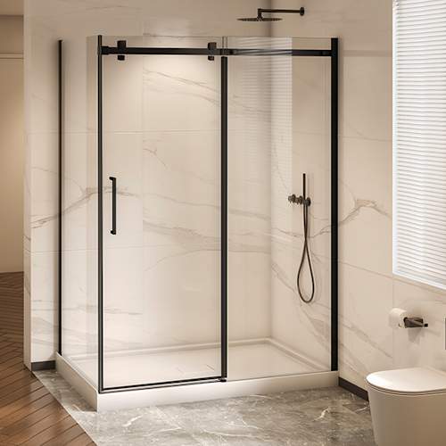 Douche en coin Alaska finition carrée noire 60 po x 36 po TASSILI SUPRA