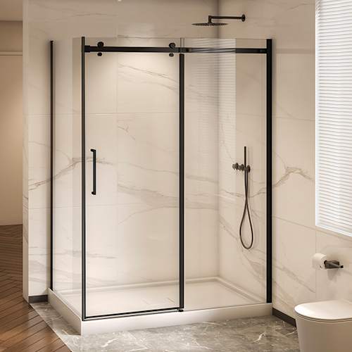 Douche en coin Alaska finition ronde noire 60 po x 36 po TASSILI SUPRA