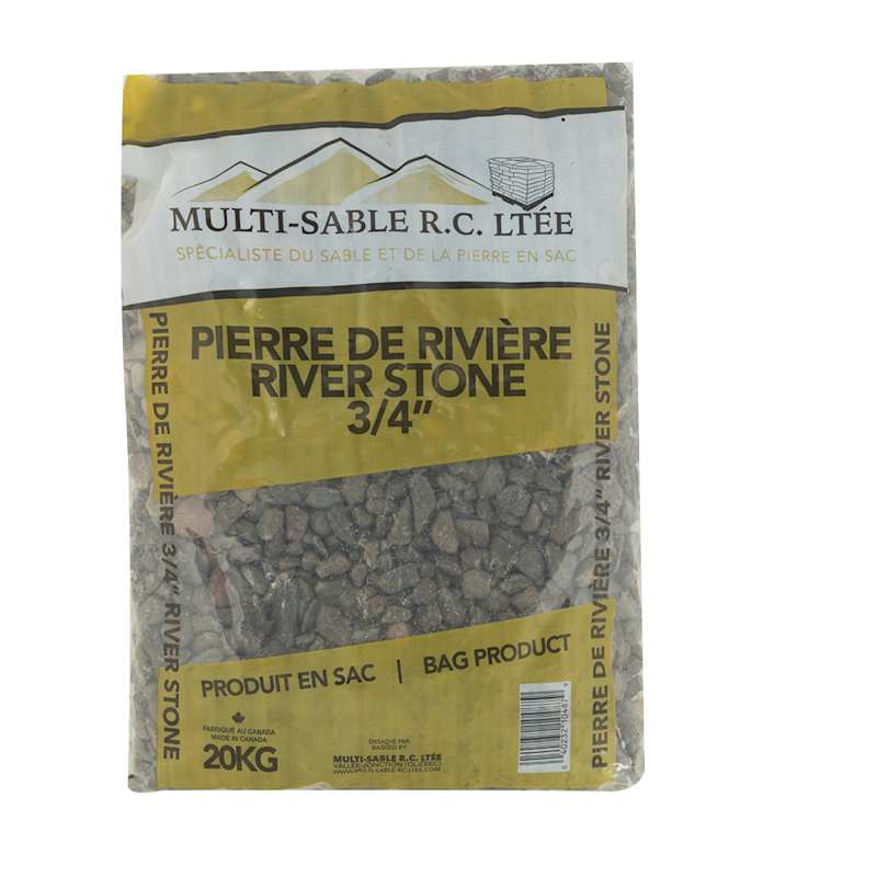 Pierre de rivière moyenne 3/4 po à 1 po (18-20 kg)