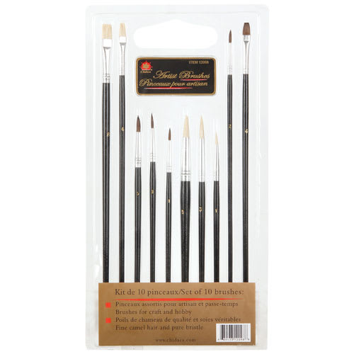 Ensemble de 10 pinceaux d'artiste en soies mixtes CHIDACA