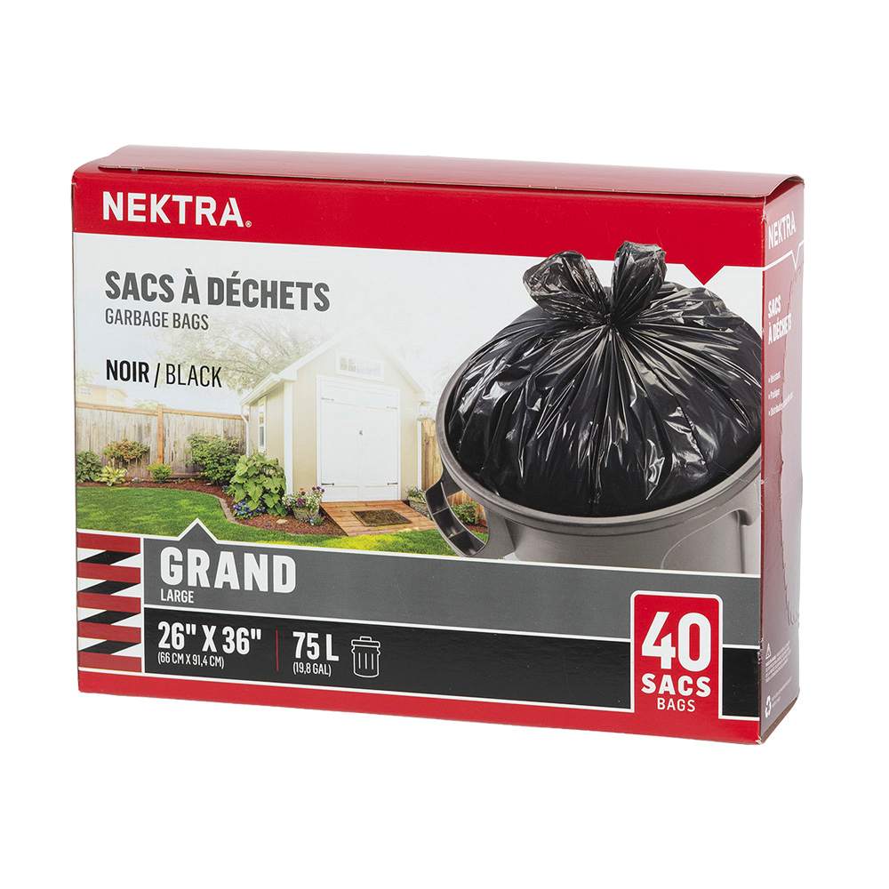 Sacs à déchets noir 75 L Pqt/40 NEKTRA