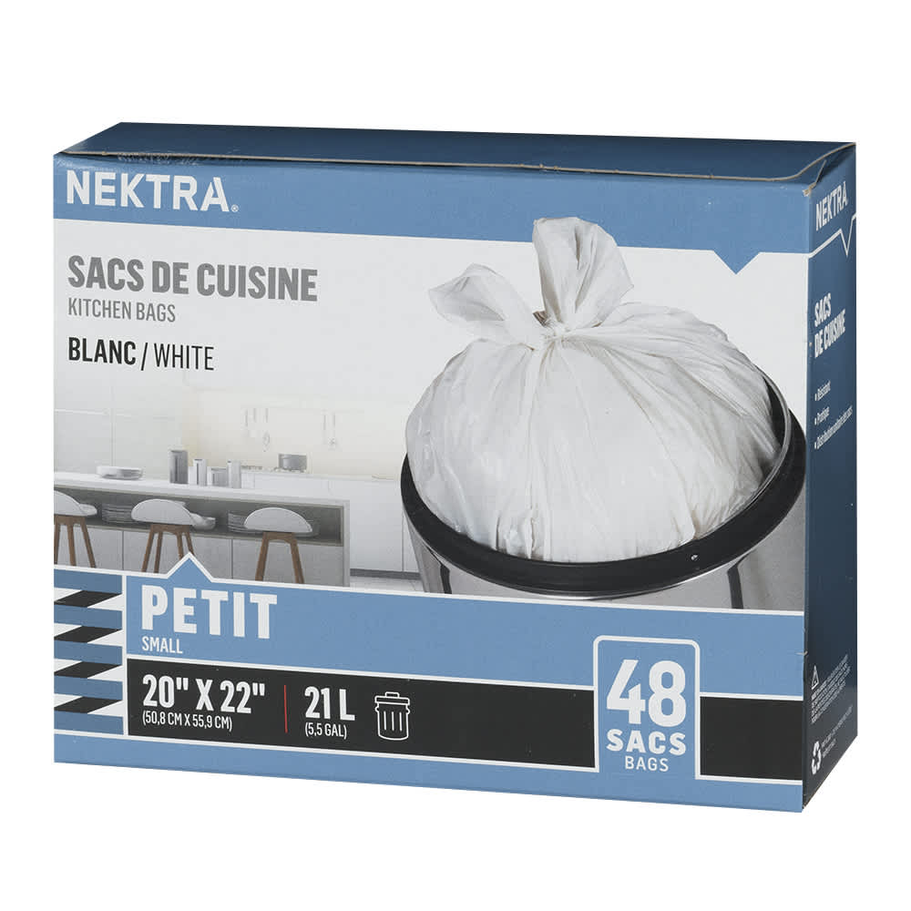 Sacs à ordures pour cuisine blanc 21 L Pqt/48 NEKTRA