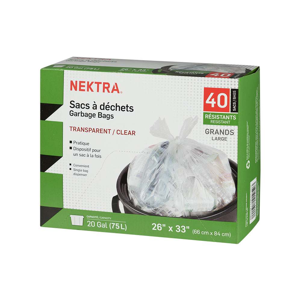 Sacs à déchets transparent 75 L Pqt/40 NEKTRA