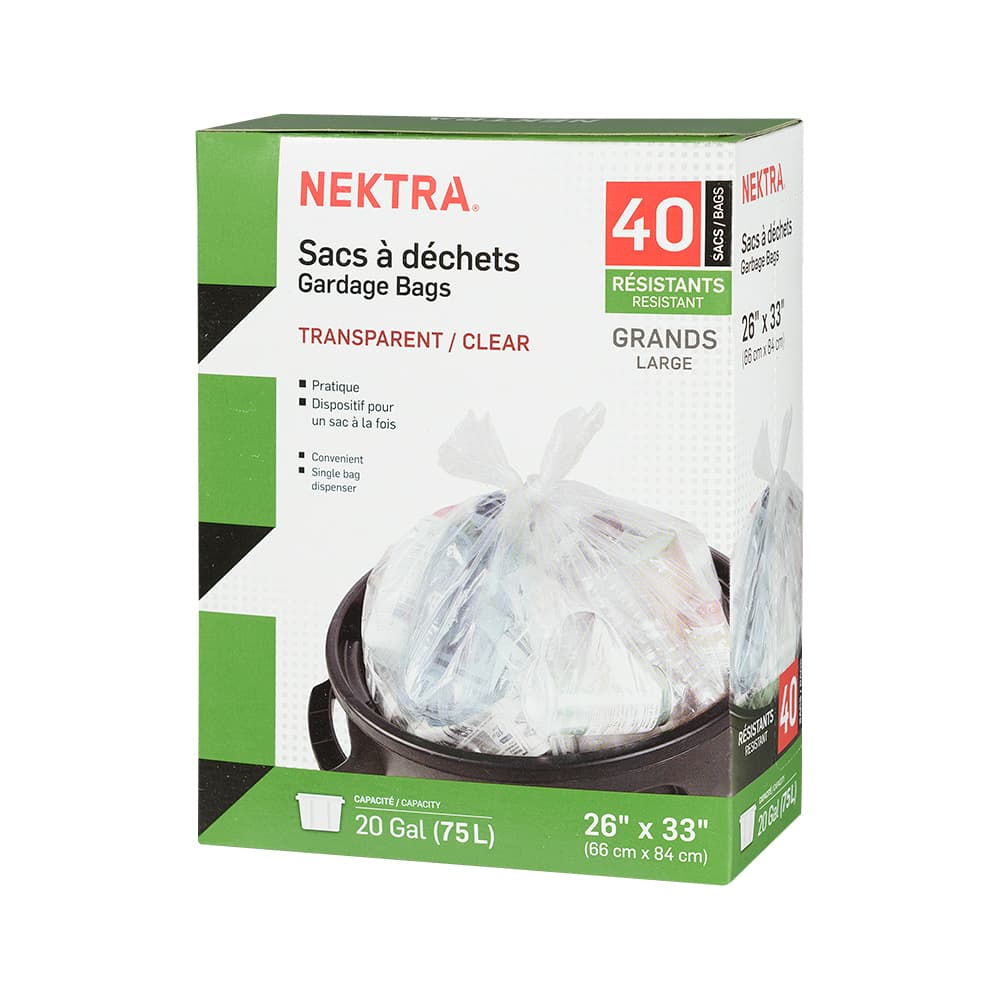 Sacs à déchets transparent 75 L Pqt/40 NEKTRA