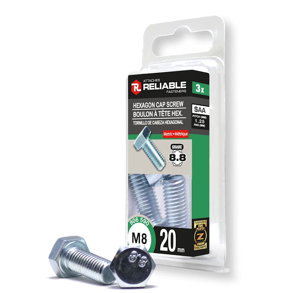 Boulons hexagonaux métriques M8 x 20 mm Pqt/3