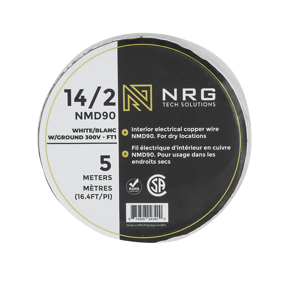 Fil électrique d'intérieur NMD-90, 14/2 blanc 5 m