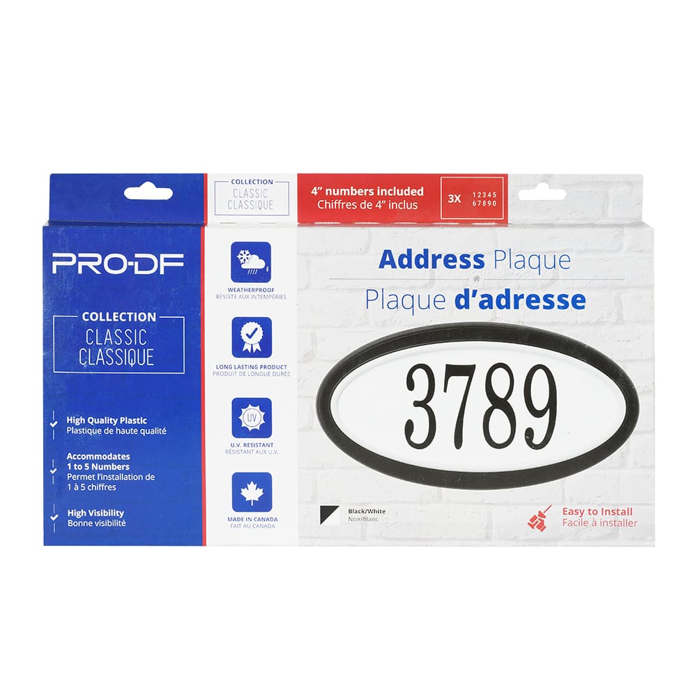 Plaque d'adresse Classique ovale noire et blanche