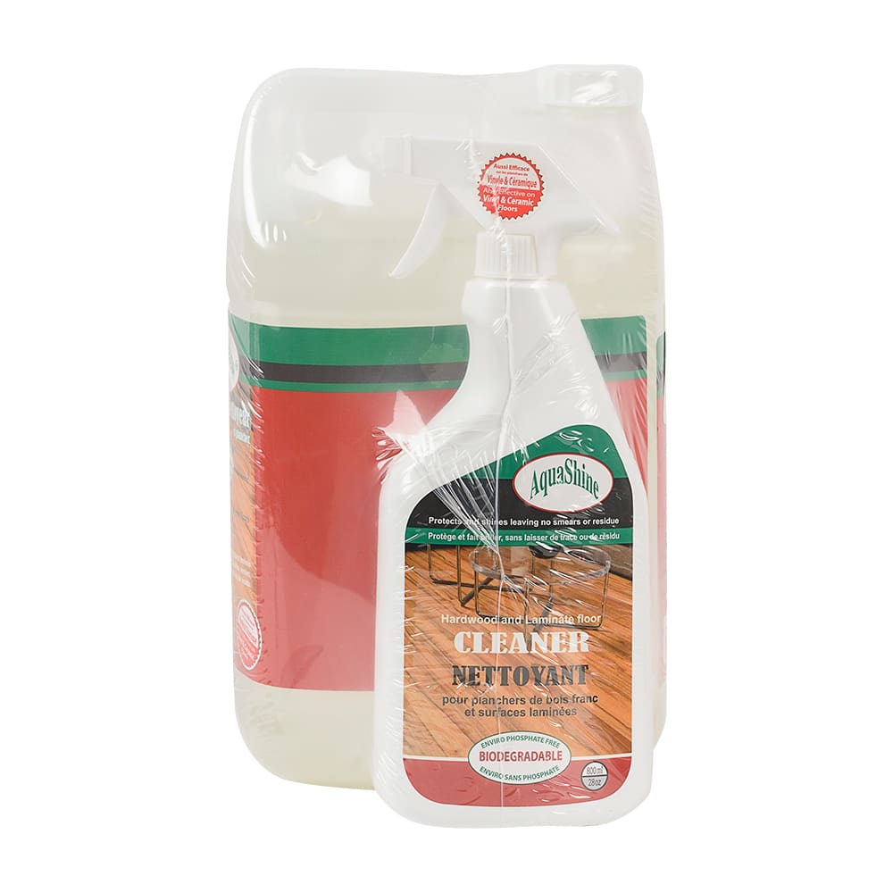 Nettoyant planchers de bois franc et surfaces laminées AquaShine 3,78&nbsp;L&nbsp;+&nbsp;800&nbsp;ml