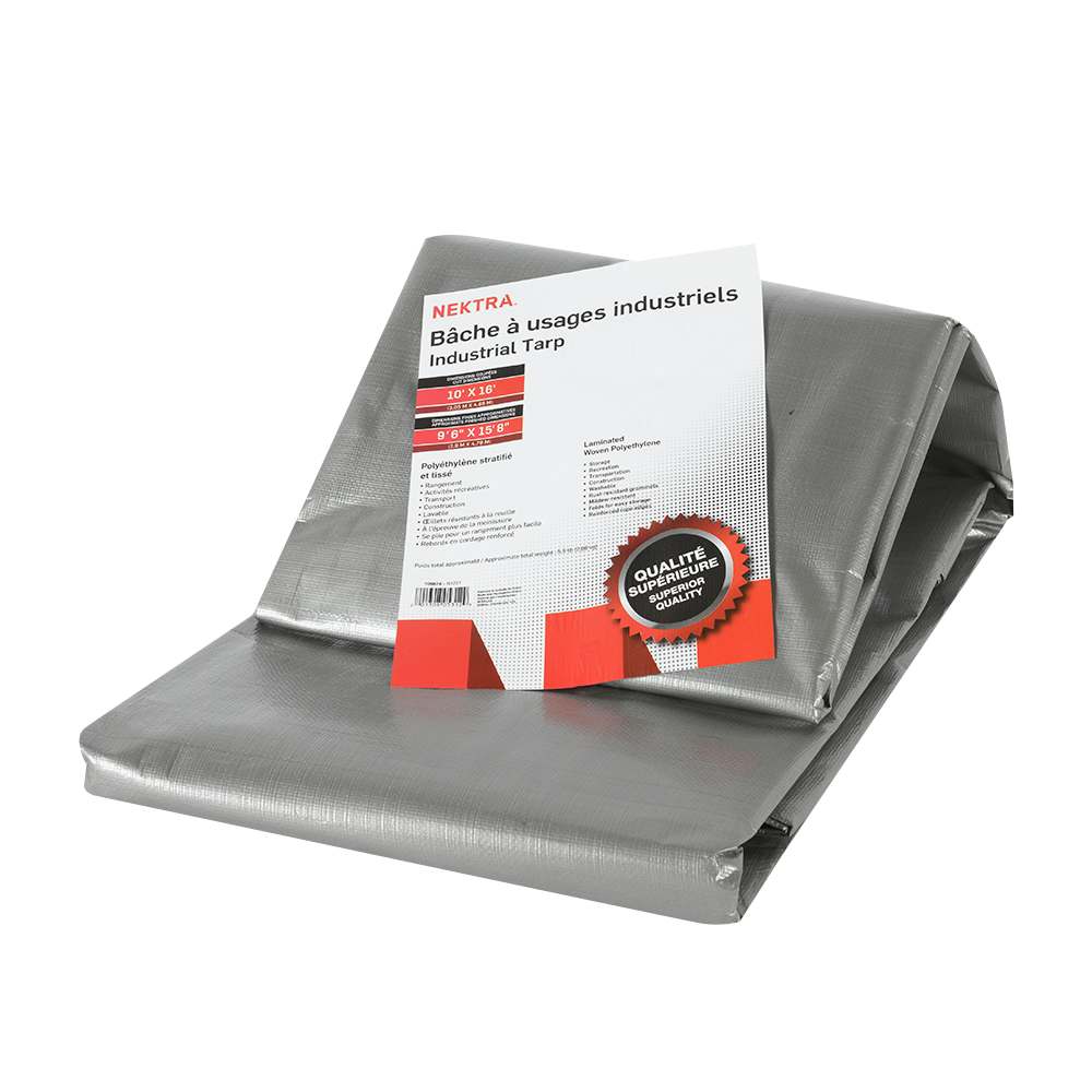 Bâche industrielle grise 10&nbsp;pi&nbsp;x&nbsp;16&nbsp;pi NEKTRA