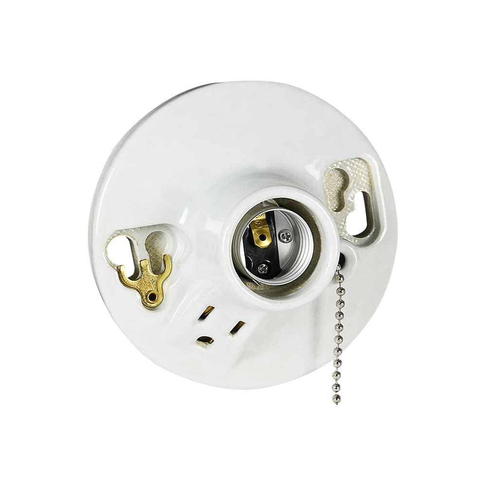 Réceptacle pour ampoule en porcelaine avec prise électrique et chaîne