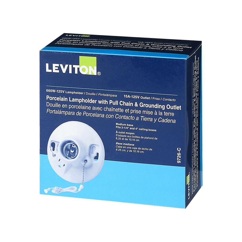 Réceptacle pour ampoule en porcelaine avec prise électrique et chaîne