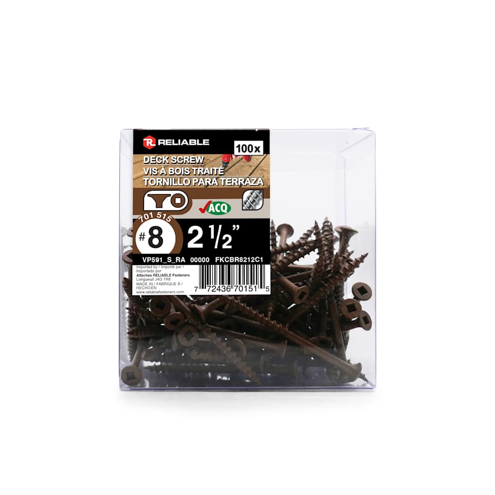 Vis à bois traité brune 2&nbsp;1/2&nbsp;po n° 8 T.P. Pqt/100