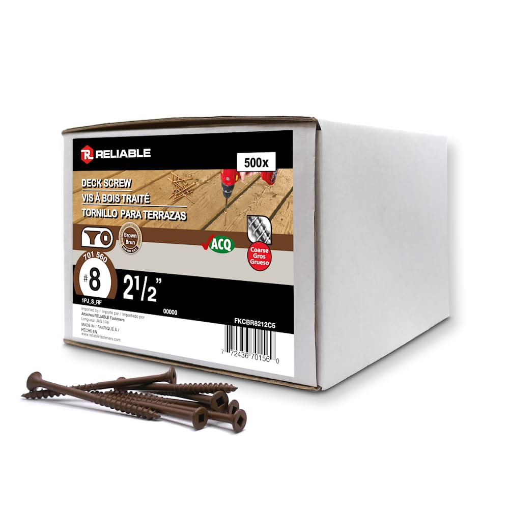 Brown Treated Wood Screws 2&nbsp;1/2&nbsp;in. n° 8 F.H. Pkg/500