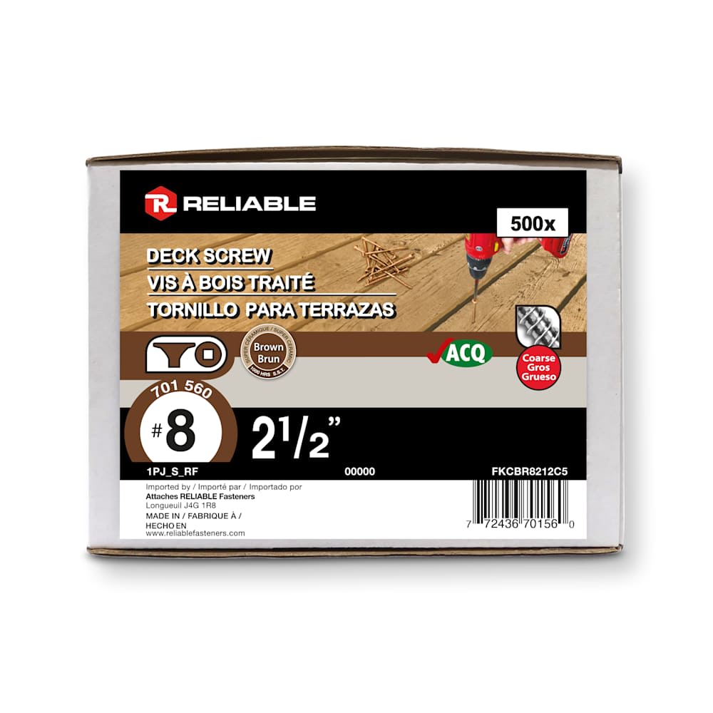 Vis à bois traité brune 2&nbsp;1/2&nbsp;po n° 8 T.P. Pqt/500