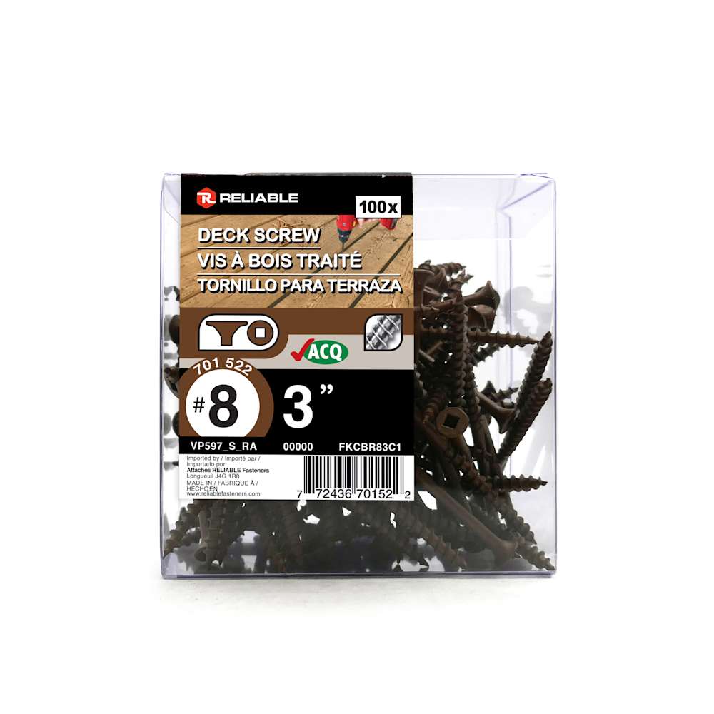 Vis à bois traité brune 3&nbsp;po n° 8 T.P. Pqt/100