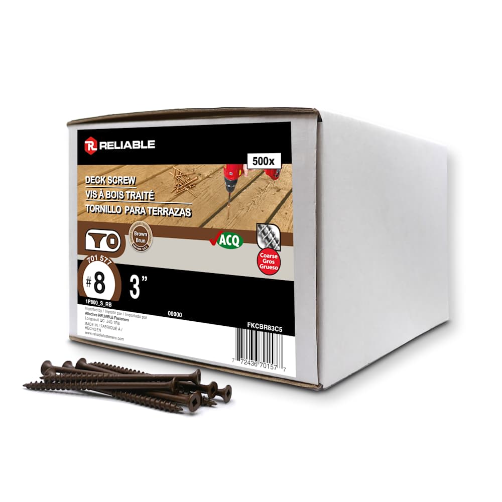 Brown Treated Wood Screws 3&nbsp;in. n° 8 F.H. Pkg/500