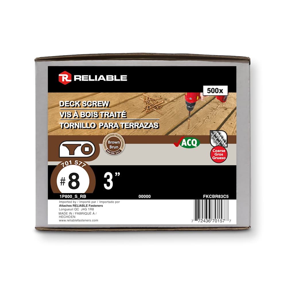Brown Treated Wood Screws 3&nbsp;in. n° 8 F.H. Pkg/500