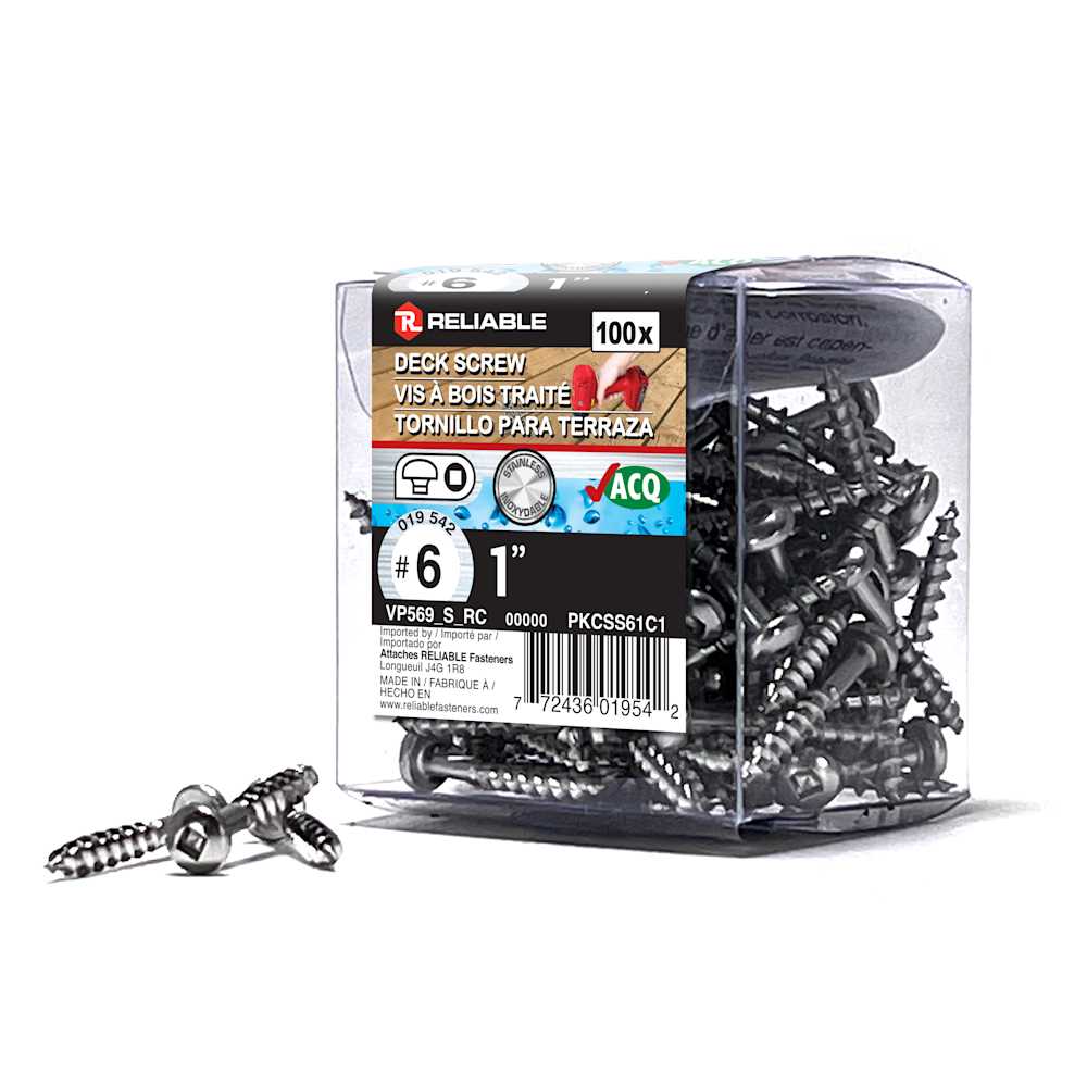 Stainless Steel Treated Wood Screws 1&nbsp;in. n° 6 R.H. Pkg/100