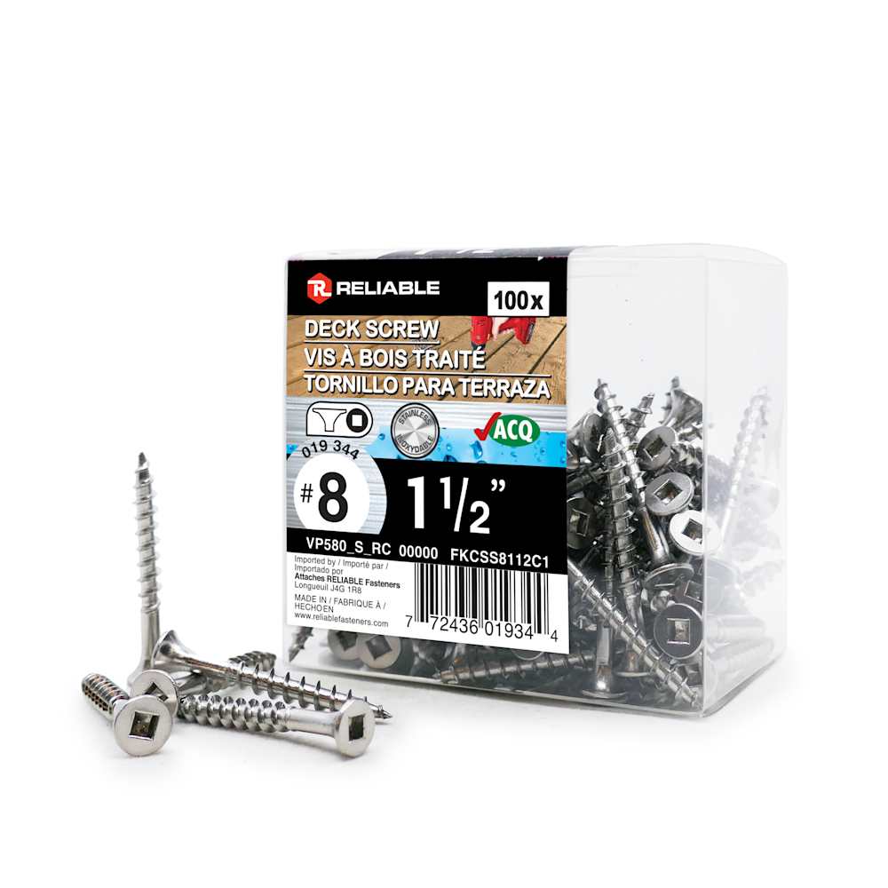 Stainless Steel Treated Wood Screws 1&nbsp;1/2&nbsp;in. n° 8 F.H. Pkg/100