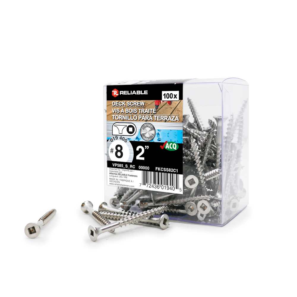 Stainless Steel Treated Wood Screws 2&nbsp;in. n° 8 F.H. Pkg/100