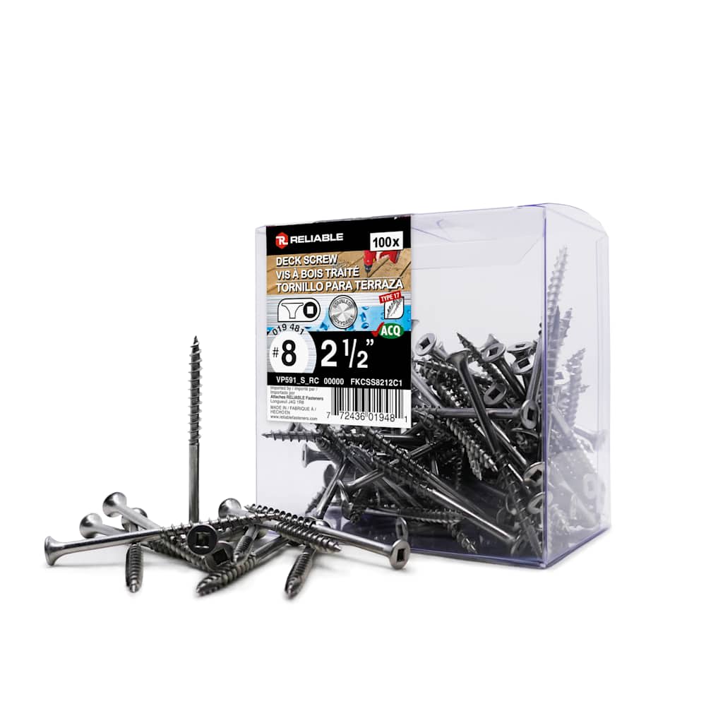 Stainless Steel Treated Wood Screws 2&nbsp;1/2&nbsp;in. n° 8 F.H. Pkg/100