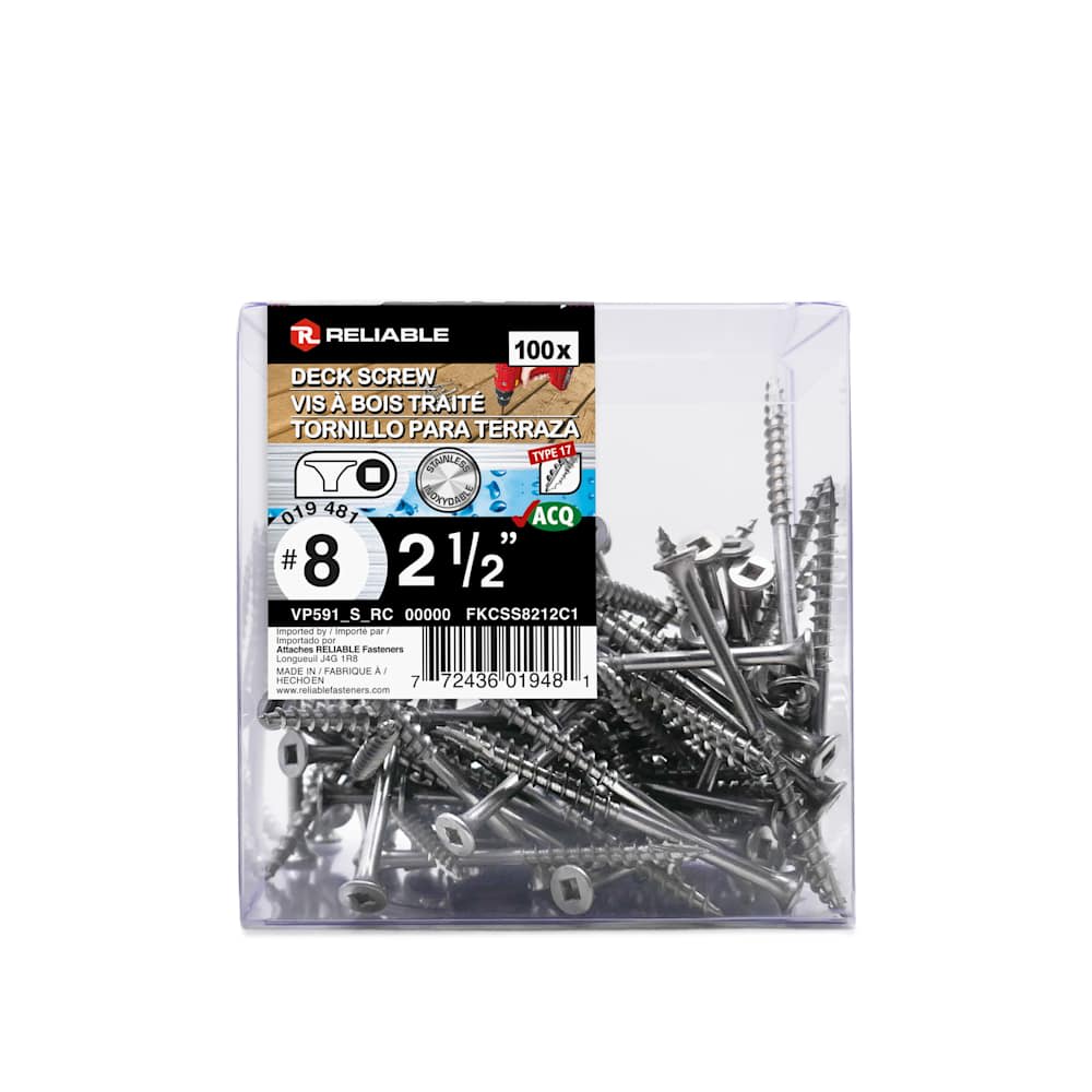 Vis à bois traité inox 2&nbsp;1/2&nbsp;po n° 8 T.P. Pqt/100