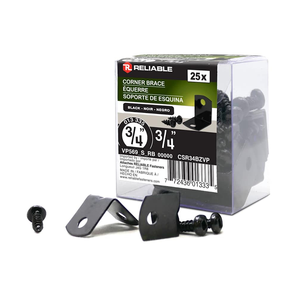 Équerres métalliques pour meubles 3/4 po noires Pqt/25