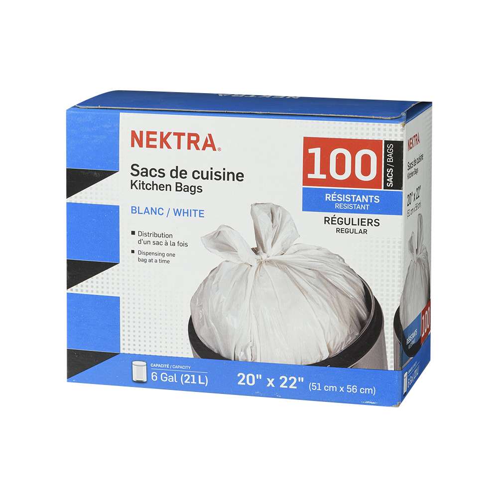 Sacs à ordures pour cuisine blancs 21 L Pqt/100 NEKTRA