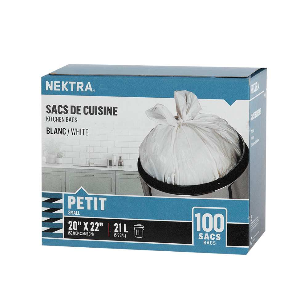 NEKTRA White Kitchen Trash Bags 21 L Pkg/100