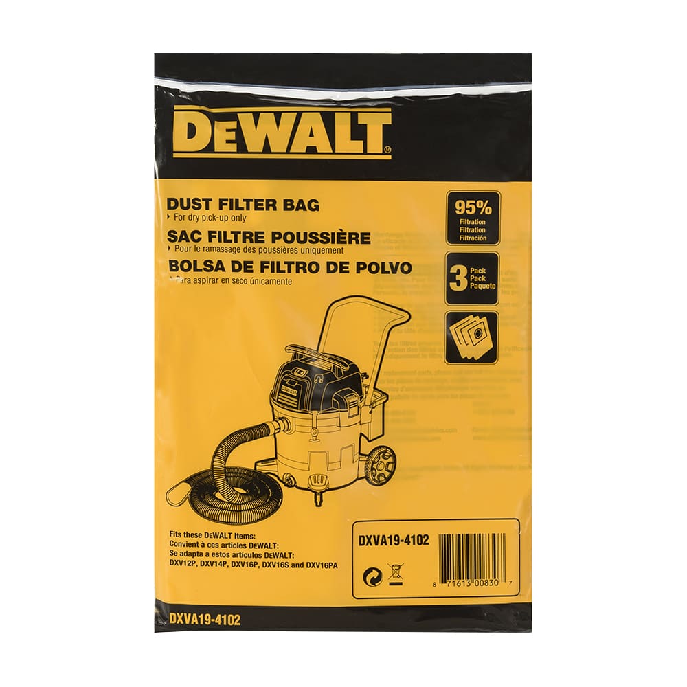 Sacs-filtres à poussière pour aspirateur 12 à 16 gallons Pqt/3 DEWALT