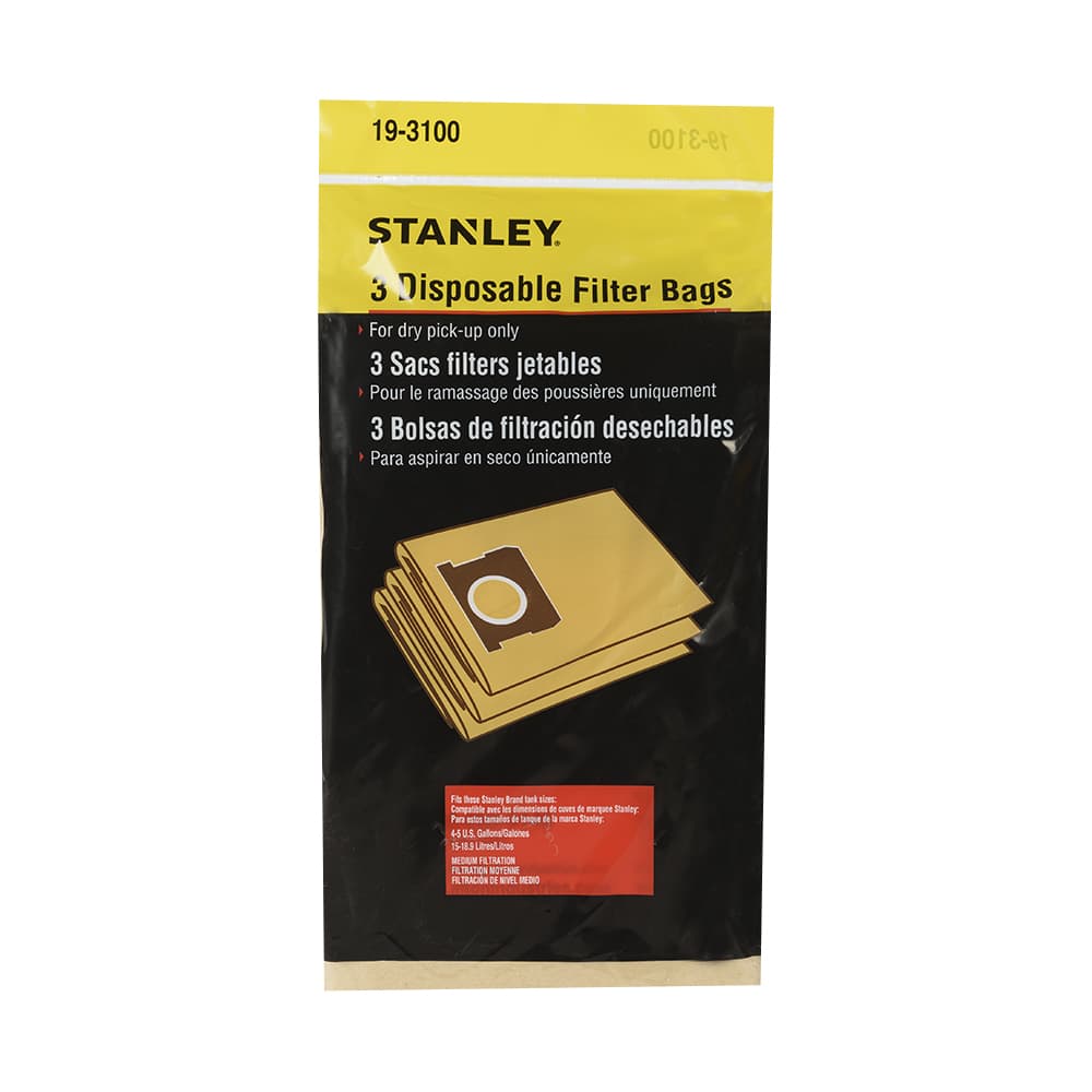 Stanley Vacuum Dust Filter Bags 4 to 5 Gallons Pkg/3
