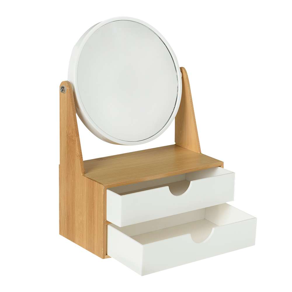 Coffret de rangement à 2 tiroirs avec miroir pivotant