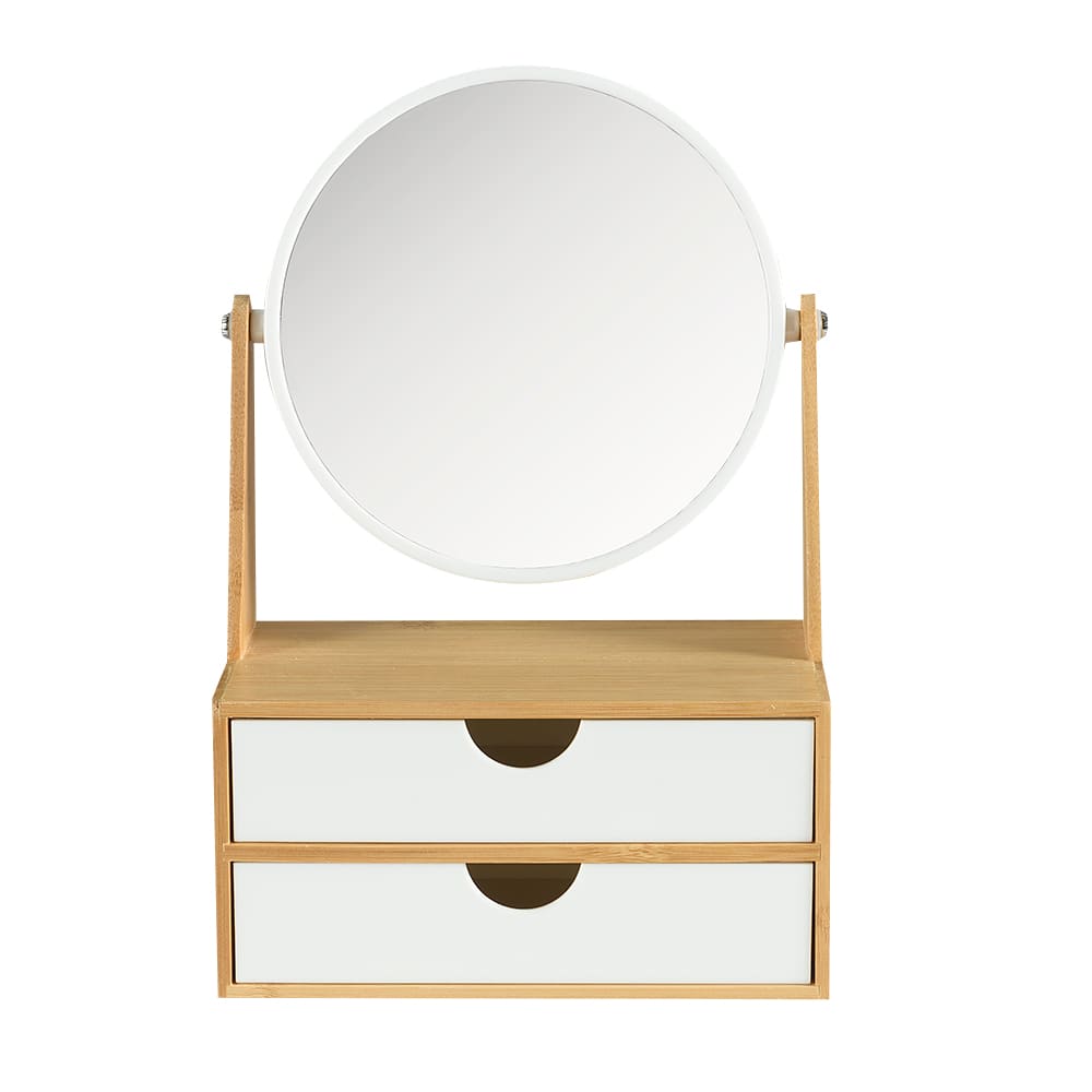 Coffret de rangement à 2 tiroirs avec miroir pivotant