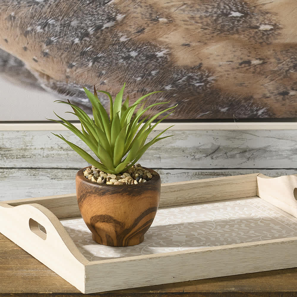 Plante artificielle succulente avec pot en céramique effet bois VERTUO