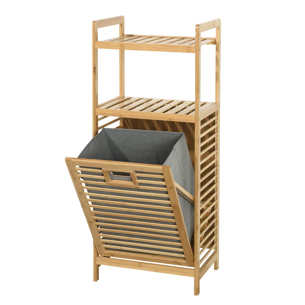 Étagère et panier à linge en bambou naturel PRATICO