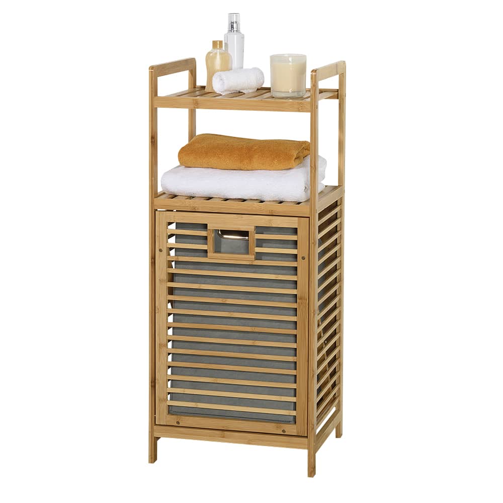 Étagère et panier à linge en bambou naturel PRATICO