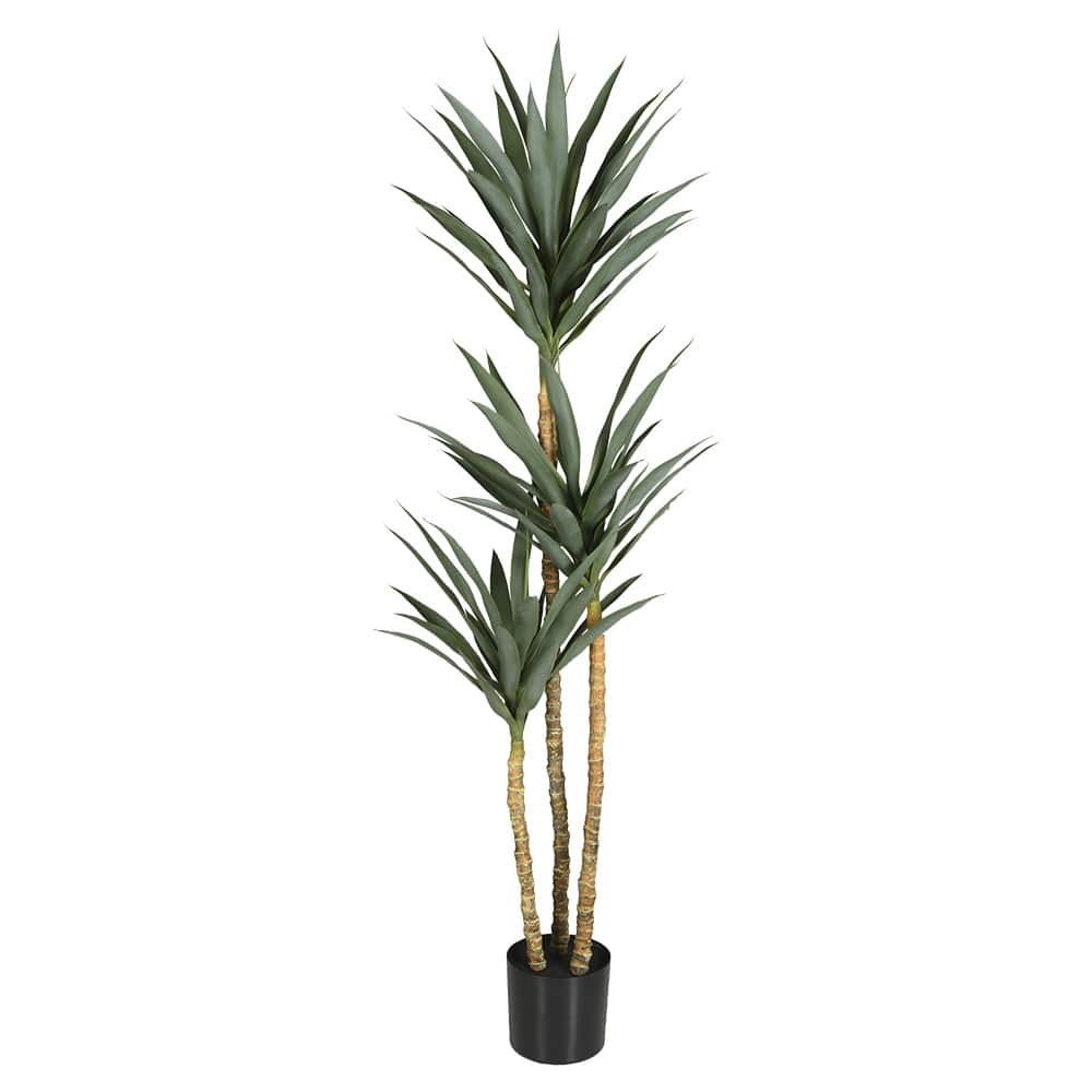 Plante artificielle Yucca avec pot en plastique noir 70 7/8 po VERTUO