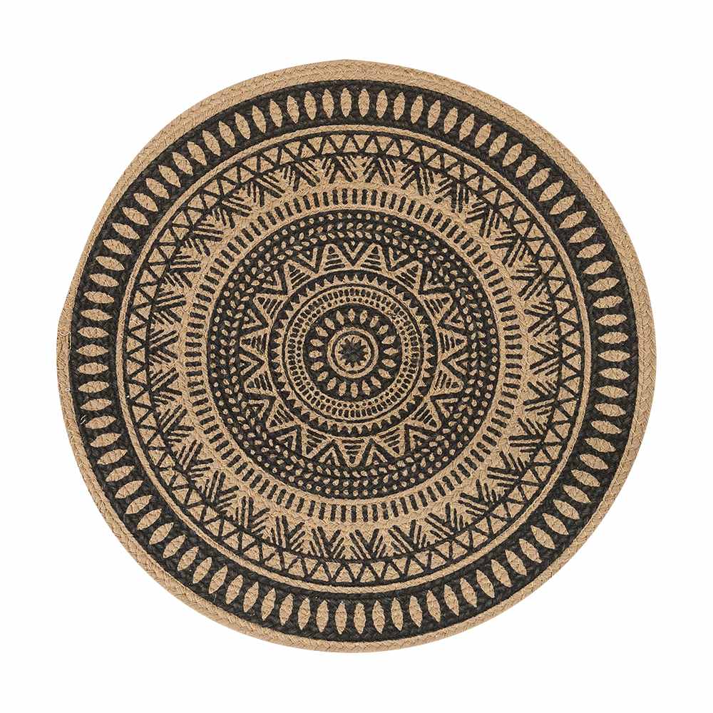 Napperon rond à motifs naturel et noir 14&nbsp;po VERTUO