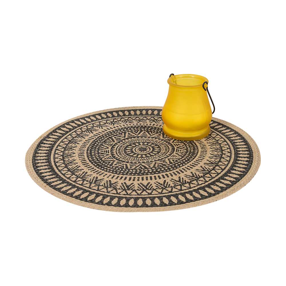 Napperon rond à motifs naturel et noir 14&nbsp;po VERTUO